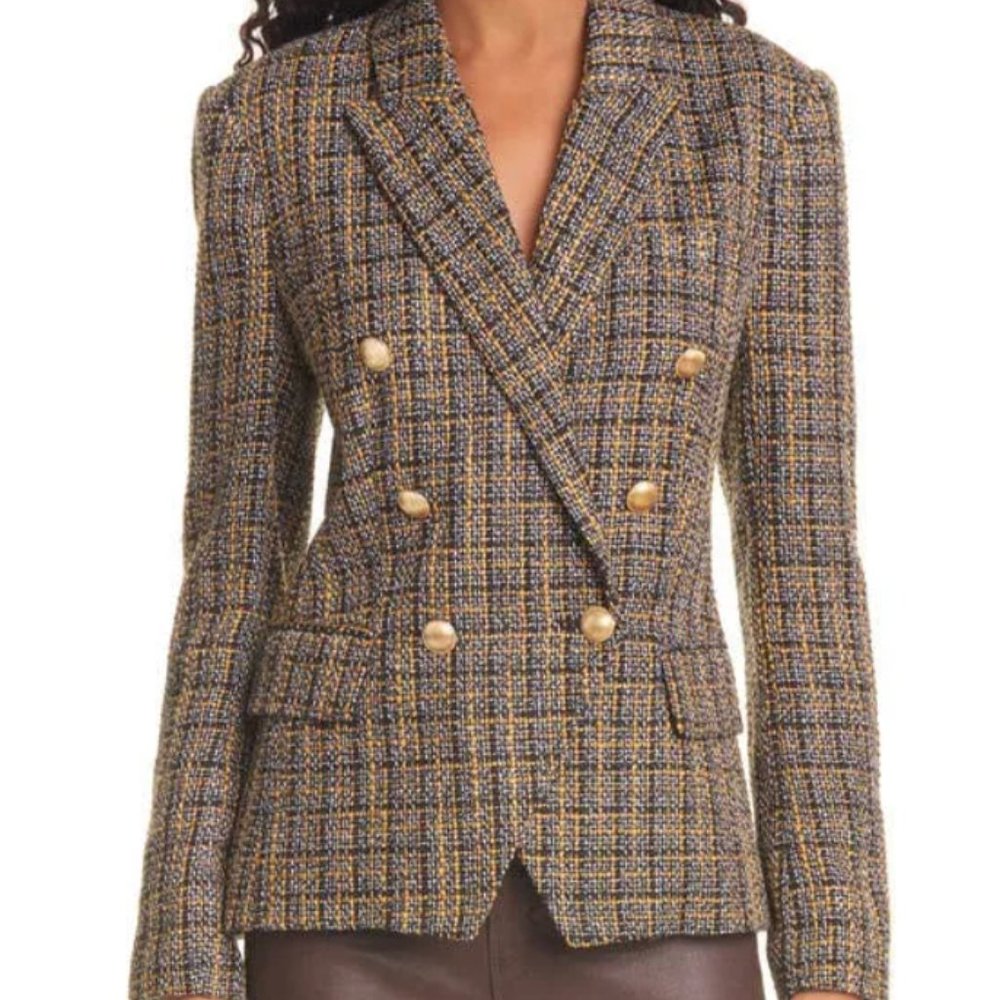 L'agence Women's Kenzie Tweed Double-Breasted Blazer